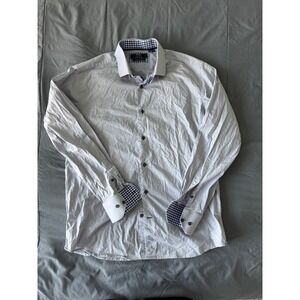 LVs by Levinas Dress Shirt Mens XL Light Blue Gingham Trim Excellent Stretch